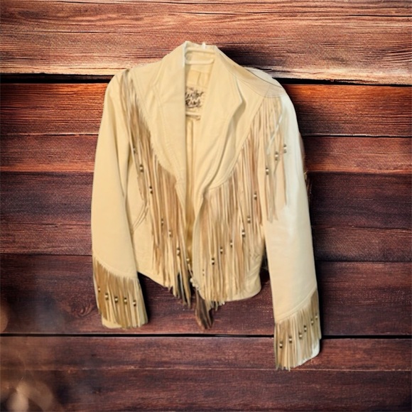 Jackets & Blazers - Women's vintage 70’s Fringe Leather Jacket with beads